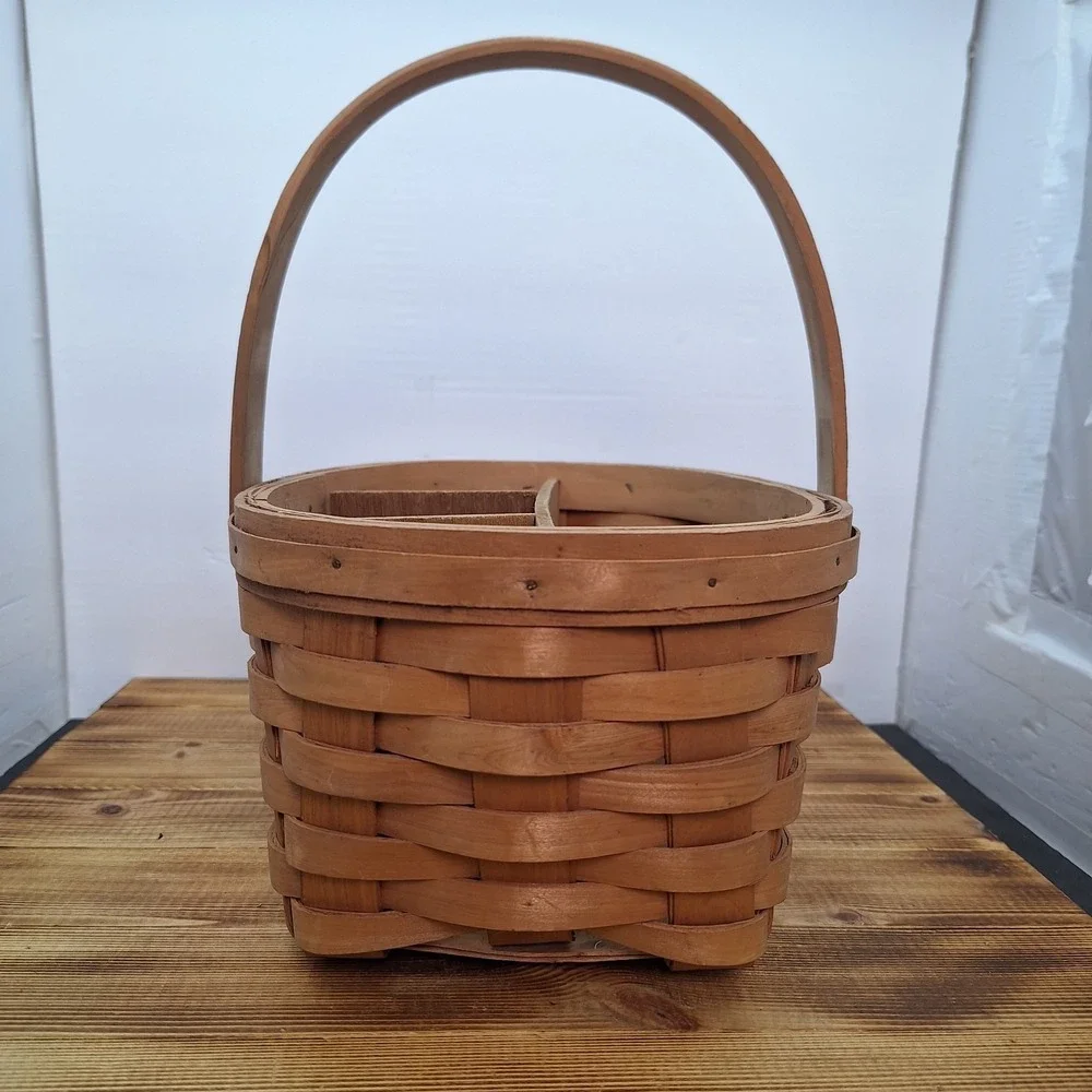 Hand Woven Amash Utensil Plate Holder Basket 11x6 Natural Wood Caddy